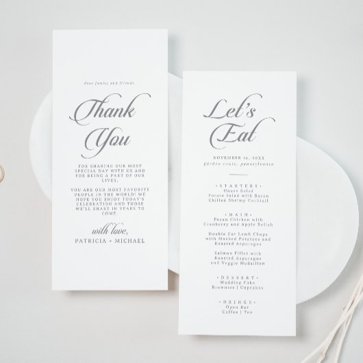 Menu Calligraphie Chic Classique Merci et Mariage