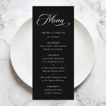 Menu Calligraphie classique romantique Mariage noir<br><div class="desc">Le menu simple en mariage noir et blanc présente une calligraphie tourbillonnant élégante et romantique,  avec un script formel. Pour une personnalisation plus avancée de cette conception,  cliquez sur le BOUTON OUTIL DESIGN BLEU ci-dessus !</div>