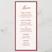 Menu Calligraphie classique Vieux argent rouge profond (Devant)