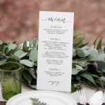 Menu Calligraphie De Luxe Elégante Réception De Mariage<br><div class="desc">Calligraphie de luxe Script Mariage Diner Menu : Ce menu mariage élégant, mais simple, présente un magnifique script de calligraphie. Parfait pour ajouter cette touche spéciale à vos tables de réception. Le dos contient vos initiales et la date mariage. Vous pouvez ajouter ou supprimer du texte au verso en cliquant...</div>