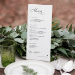 Menu Calligraphie De Luxe Elégante Réception De Mariage<br><div class="desc">Menu simple et élégant pour le dîner de mariage : Ce menu élégant et simple en mariage noir et blanc reflète une sensation douce et romantique qui s'harmonise parfaitement avec n'importe quel thème mariage moderne et intemporel. Personnalisée avec les noms du couple, la façade du menu présente magnifiquement chaque cours...</div>