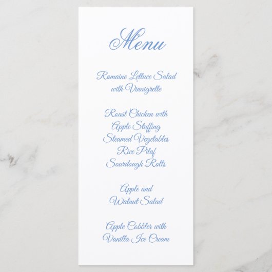 Menu Calligraphie de script fantaisie bleu barbeau (Devant)