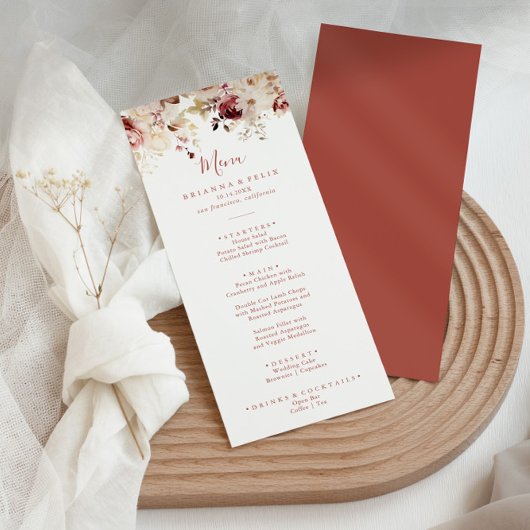 Menu Calligraphie Dîner floral gracieux