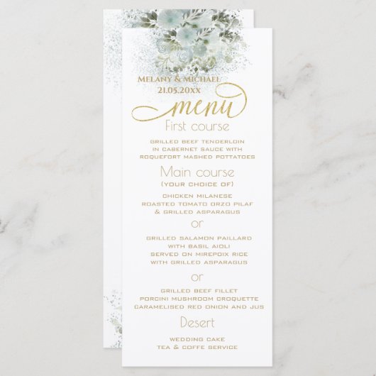 Menu Calligraphie dorée romantique bleu-duché (Devant / Derrière)