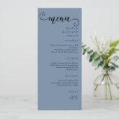 Menu Calligraphie Élégante Mariage Minimaliste Bleu (Debout devant)