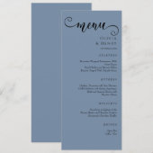 Menu Calligraphie Élégante Mariage Minimaliste Bleu (Devant / Derrière)