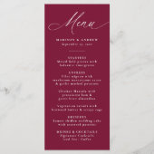 Menu Calligraphie Élégante Moderne Mariage Bordeaux (Devant)