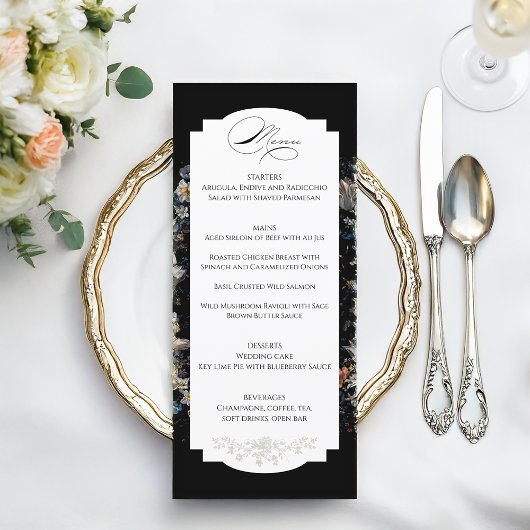 Menu Calligraphie florale noire