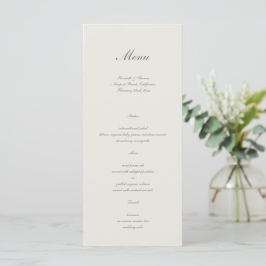 Menu Calligraphie formelle Écru classique Simple Mariag (Debout devant)