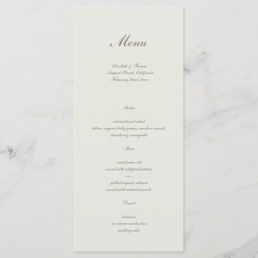 Menu Calligraphie formelle Écru classique Simple Mariag (Devant)