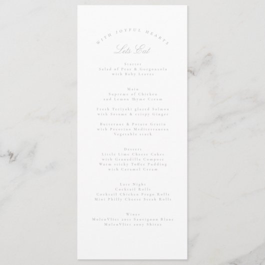 Menu Calligraphie gris clair classique Mariage formel (Devant)