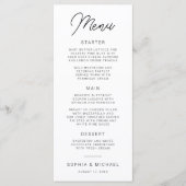 Menu Calligraphie Joueuse moderne Mariage noir blanc (Devant)
