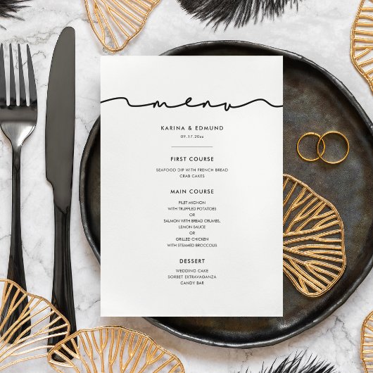 Menu Calligraphie manuscrite moderne minimaliste