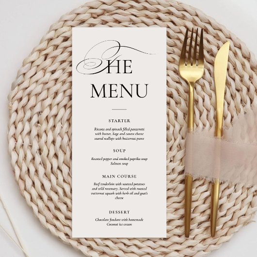 Menu Calligraphie minimale noir et blanc | Dîner de mar