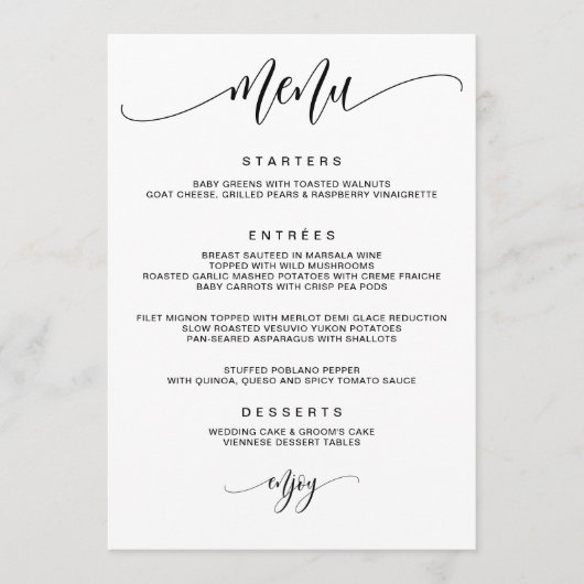 Menu Calligraphie Moderne Mariage (Devant)
