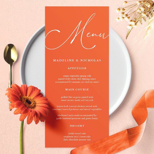 Menu Calligraphie moderne mariage coucher de soleil à V