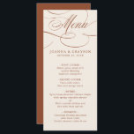 Menu Calligraphie moderne Mariage en terre cuite intemp<br><div class="desc">Un thème de dessert en terre cuite intemporelle et un menu de mariage élégant avec un script de calligraphie raffiné sur un arrière - plan classique,  parfait pour une célébration mariage formelle et sophistiquée. Pour la personnalisation ou des produits supplémentaires avec ce design,  n'hésitez pas à me contacter.</div>