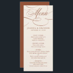 Menu Calligraphie moderne Mariage en terre cuite intemp<br><div class="desc">Un thème de dessert en terre cuite intemporelle et un menu de mariage élégant avec un script de calligraphie raffiné sur un arrière - plan classique,  parfait pour une célébration mariage formelle et sophistiquée. Pour la personnalisation ou des produits supplémentaires avec ce design,  n'hésitez pas à me contacter.</div>