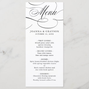 Menu Calligraphie moderne mariage noir blanc intemporel