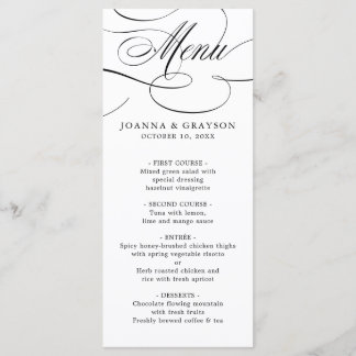 Menu Calligraphie moderne mariage noir blanc intemporel