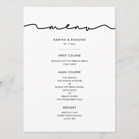 Menu Calligraphie moderne minimaliste manuscrite (Devant)