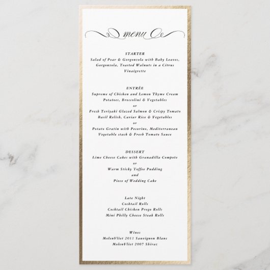 Menu Calligraphie noir blanc, cadre or Mariage officiel (Devant)