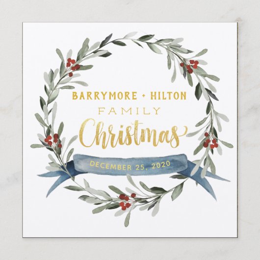 Menu Calligraphie Or Élégant Sprig Dîner de Noël (Devant)