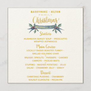 Menu Calligraphie Or Élégant Sprig Dîner de Noël