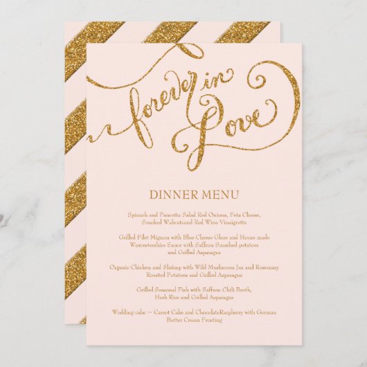 Menu Calligraphie Script Forever in Love Gold Parties s (Devant / Derrière)