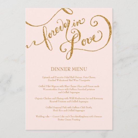 Menu Calligraphie Script Forever in Love Gold Parties s (Devant)