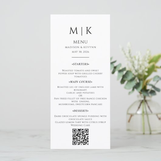 Menu Calligraphie simple Code QR Mariage rustique (Debout devant)