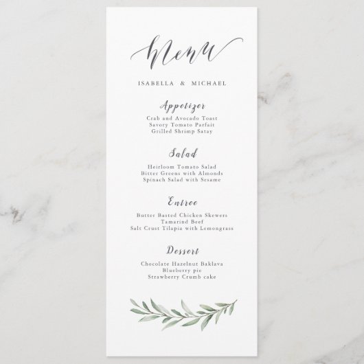 Menu Calligraphie simple mariage de verdure rustique (Devant)