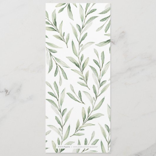 Menu Calligraphie simple mariage de verdure rustique (Dos)