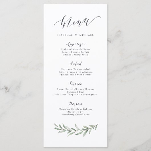 Menu Calligraphie simple mariage de verdure rustique (Devant)