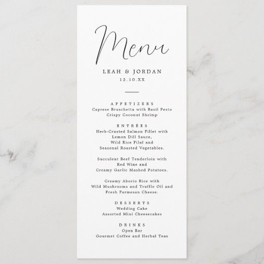 Menu Calligraphie simple Mariage rustique (Devant)