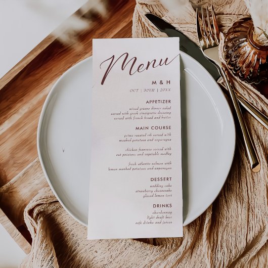 Menu Calligraphie simple Mariage rustique