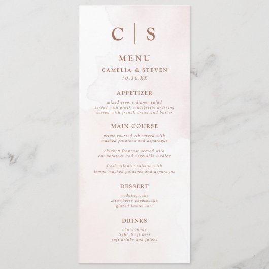 Menu Calligraphie simple Mariage rustique (Devant)