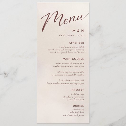 Menu Calligraphie simple Mariage rustique (Devant)