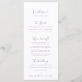 Menu Calligraphie texte cœur blanc sur mariage violet (Dos)