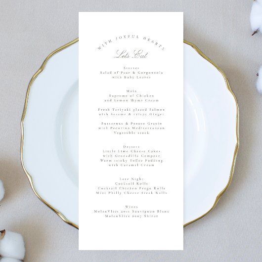 Menu Calligraphie verte gris classique Mariage officiel