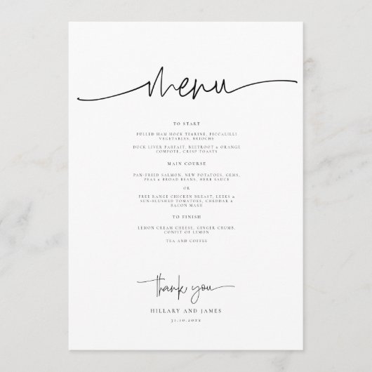 Menu Calligraphie Whimsical Dîner Mariage moderne (Devant)