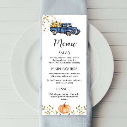 Menu Camion bleu, menu imprimable citrouille modif