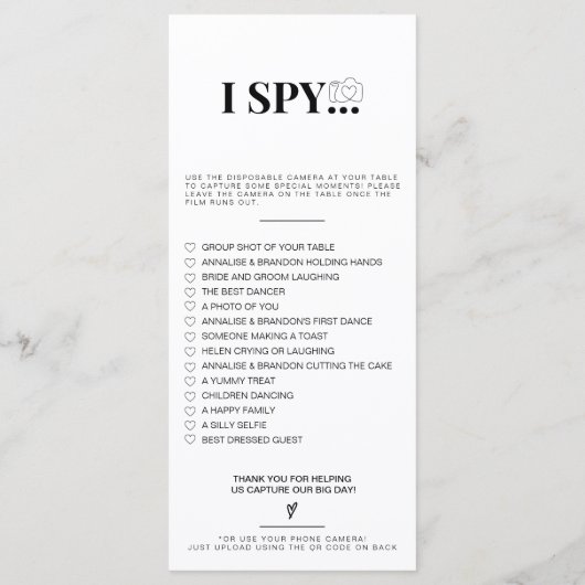 Menu Capturer l'amour Photo I Spy Mariage Jeu de récupé (Dos)