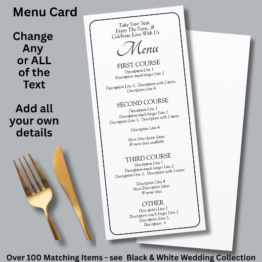 Menu Card - Black White - Add your own details