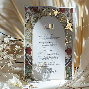 Menu Card Burgundy Goud Art Nouveau Mucha Folie Uitnodiging