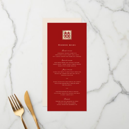 Menu Carré classique double bonheur Mariage chinois (Devant/Arrière en situation)
