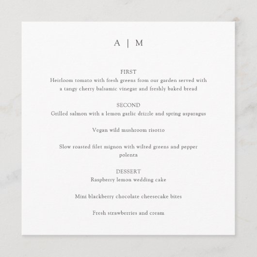 Menu Carré de mariage blanc monogramme classique (Devant)