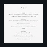 Menu Carré de mariage blanc monogramme classique<br><div class="desc">Monogramme minimaliste classique personnalisé Typographie traditionnelle Mariage Menu Carré en noir et blanc</div>