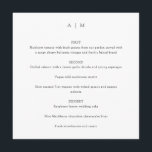 Menu Carré de mariage blanc monogramme classique<br><div class="desc">Monogramme minimaliste classique personnalisé Typographie traditionnelle Mariage Menu Carré en noir et blanc</div>