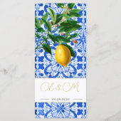 Menu Carreaux blancs bleus Citrons d'été Monogramme (Dos)